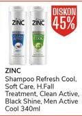 Promo Harga ZINC Shampoo Refreshing Cool, Soft Care, Hair Fall, Clean Active, Black Shine, Men Active Cool 340 ml - Alfamidi