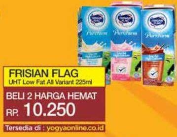 Promo Harga Frisian Flag Susu UHT Purefarm Low Fat, Low Fat Chocolate, Low Fat French Vanilla, Low Fat Strawberry 225 ml - Yogya