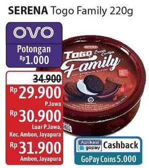 Promo Harga Serena Togo Biskuit Cokelat Family 220 gr - Alfamidi