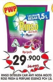 Promo Harga RINSO Liquid Detergent + Molto Pink Rose Fresh, + Molto Purple Perfume Essence 1500 ml - Superindo