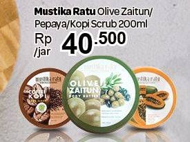 Promo Harga MUSTIKA RATU Body Scrub Olive Zaitun, Pepaya, Kopi 200 gr - Carrefour
