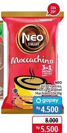 Promo Harga Neo Coffee 3 in 1 Instant Coffee Tiramissu, Moccachino, Caramel Machiato per 10 pcs 20 gr - Alfamidi