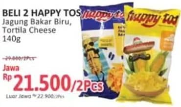 Promo Harga Happy Tos Tortilla Chips Jagung Bakar/Roasted Corn, Nacho Cheese 140 gr - Alfamidi