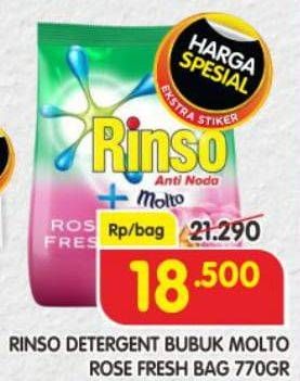 Promo Harga RINSO Anti Noda Deterjen Bubuk + Molto Pink Rose Fresh 770 gr - Superindo