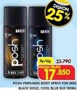 Promo Harga Posh Men Perfumed Body Spray Black Gold, Cool Blue 150 ml - Superindo