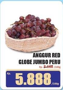 Promo Harga Anggur Red Globe Peru Jumbo per 100 gr - Hari Hari
