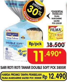Promo Harga Sari Roti Tawar Double Soft 360 gr - Superindo