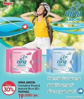 Promo Harga Bagus Nina Anion Pantyliner Natural Scent 15cm, Floral Scent 15cm 20 pcs - Guardian