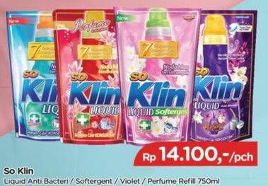 Promo Harga SO KLIN Liquid Detergent + Anti Bacterial Biru, + Anti Bacterial Red Perfume Collection, + Anti Bacterial Violet Blossom, + Softergent Pink 750 ml - TIP TOP