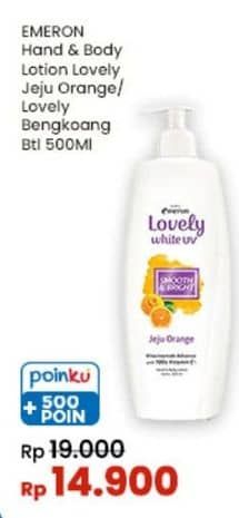 Promo Harga Emeron Lovely White Hand & Body Lotion Smooth Bright Jeju Orange, Nourish Bright Bengkoang 500 ml - Indomaret