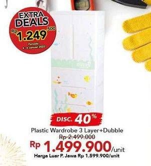 Promo Harga Plastic Wardrobe 3 Layer  - Carrefour