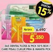 Promo Harga 365 Dental Floss & Pick 50's Box/CARE Pisau Cukur  - Superindo