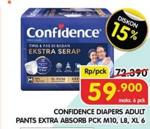Promo Harga Confidence Adult Pants Slim & Fit Extra Absorb M10, L8, XL6 6 pcs - Superindo
