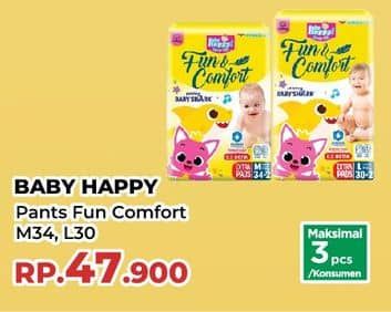 Promo Harga Baby Happy Baby Diapers Pants Fun & Comfort M34+2, L30+2 32 pcs - Yogya