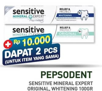 Promo Harga Pepsodent Pasta Gigi Sensitive Expert Original, Whitening 100 gr - Hypermart