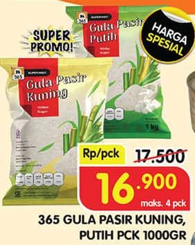 Promo Harga 365 Gula Pasir Kuning, Putih 1000 gr - Superindo