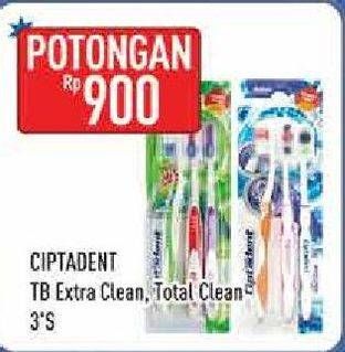 Promo Harga CIPTADENT Sikat Gigi Total Clean, Extra Clean 3 pcs - Hypermart