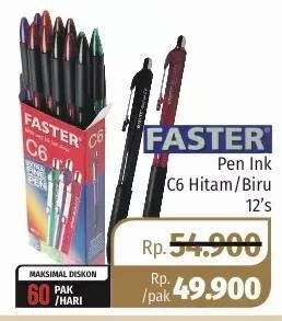 Promo Harga FASTER Pen Ink Hitam, Biru 12 pcs - Lotte Grosir