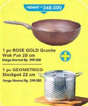 Promo Harga TRANSLIVING Rose Gold Graniet Wok + GEOMETRICO Stock Pot  - Carrefour