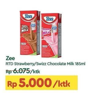 Promo Harga ZEE Up & Go UHT Strawberry, Swizz Chocolate 200 ml - TIP TOP