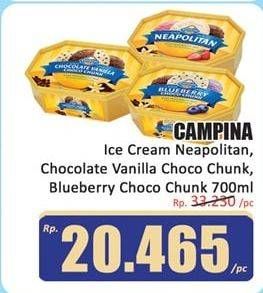 Promo Harga CAMPINA Ice Cream Neapolitan, Blueberry Choco Chunk, Chocolate Vanilla Choco Chunk 700 ml - Hari Hari