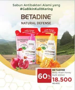 Promo Harga Betadine Natural Defense Body Wash Manuka Honey Moisturising Aloe Vera 400 ml - Watsons
