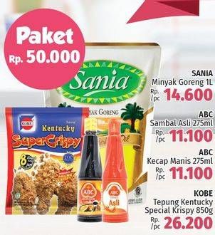 Promo Harga Paket 50rb (Sania Minyak Goreng + ABC Sambal + ABC Kecap + Kobe Tepung Bumbu)  - LotteMart