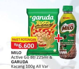 Promo Harga MILO Active Go 225 mL + GARUDA Kacang All Variant 100 g  - Alfamart