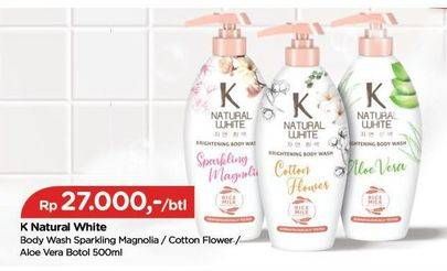 Promo Harga K Natural White Body Wash Sparkling Magnolia, Cotton Flower, Aloe Vera 500 ml - TIP TOP