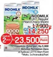 Promo Harga Indomilk Susu UHT Cokelat, Full Cream Plain 950 ml - LotteMart