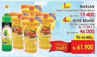 Promo Harga Paket Marjan + 4 Rose Brand Minyak Goreng  - LotteMart