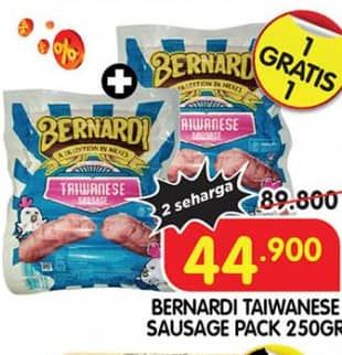 Bernardi Taiwanese Sausage 250 gr Diskon 50%, Harga Promo Rp44.900, Harga Normal Rp89.800, Beli 1 Gratis 1