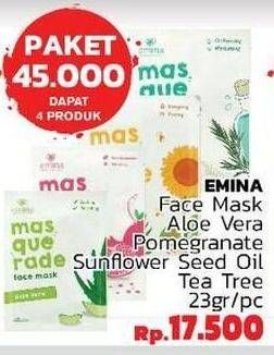 Promo Harga EMINA Masquerade Face Mask Aloe, Pomegranate, Tea Tree Oil per 4 sachet 23 gr - LotteMart