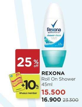 Promo Harga REXONA Deo Roll On Shower Clean 50 ml - Watsons