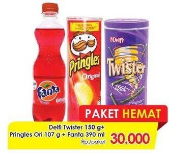 Promo Harga Paket Hemat: Delfi Twister 150gr + Pringles Ori 107gr + Fanta 390ml  - Lotte Grosir