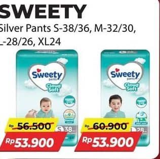 Promo Harga Sweety Silver Pants M32, M30, L28, L26, XL24 24 pcs - Alfamart