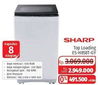 Promo Harga SHARP ES-H858T GY | Washing Machine Top Load 8.5kg  - Lotte Grosir