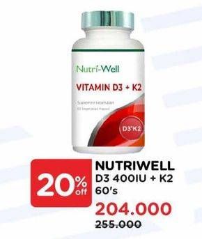Promo Harga Nutriwell Vitamin D3 + K2 60 pcs - Watsons