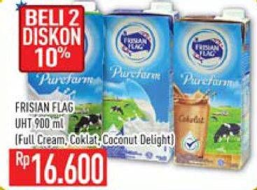 Promo Harga FRISIAN FLAG Susu UHT Purefarm Full Cream, Cokelat, Coconut Delight per 2 pcs 900 ml - Hypermart