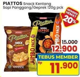 Promo Harga Piattos Snack Kentang Sambal Geprek, Sapi Panggang 120 gr - Indomaret