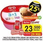 Promo Harga WALLS Ice Cream Chocolate Vanilla With Chocolate Chip, Neopolitana 700 ml - Superindo