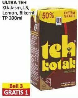 Promo Harga Ultra Teh Kotak Jasmine, Less Sugar, Lemon, Blackcurrant 200 ml - Alfamart