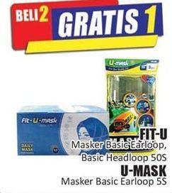 Promo Harga FIT-U Mask Basic Earloop, Basic Headloop 50s/ U-MASK Masker Basic Earloop 5s  - Hari Hari