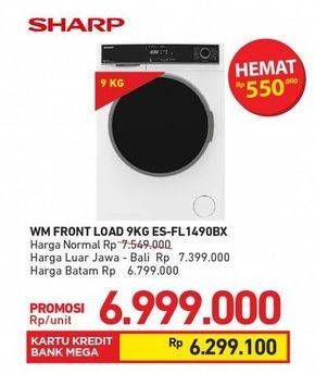 Promo Harga SHARP ES-FL1490BX/WH | Washing Machine Front Load 9 kg  - Carrefour