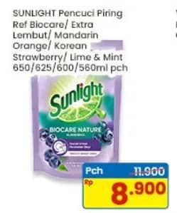 Promo Harga Sunlight Pencuci Piring Biocare Nature, Extra Lembut, Mandarin Orange, Korean Strawberry, Siwak Jeruk Limau 600 ml - Indomaret