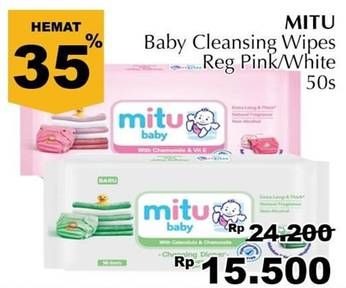 Promo Harga MITU Baby Wipes Pink With Chamomile Vit E, White With Calendula Chamomile 50 pcs - Giant