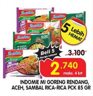 Promo Harga Indomie Mi Goreng Rendang, Aceh, Sambal Rica Rica 85 gr - Superindo