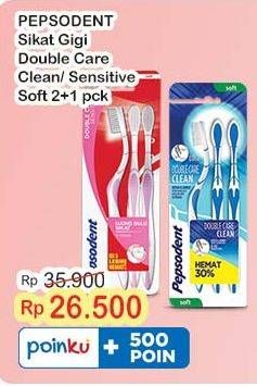 Promo Harga Pepsodent Sikat Gigi Double Care Clean Soft, Sensitive Soft 3 pcs - Indomaret