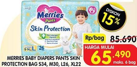 Promo Harga Merries Pants Skin Protection L26, M30, S34, XL22 22 pcs - Superindo