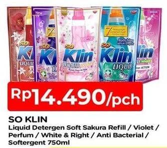 Promo Harga SO KLIN Liquid Detergent + Anti Bacterial Biru, + Anti Bacterial Red Perfume Collection, + Anti Bacterial Violet Blossom, Power Clean Action White Bright, + Softergent Pink, + Softergent Soft Sakura 750 ml - TIP TOP